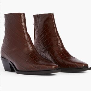 AllSaints Lenore Brown Croc-Embossed Booties